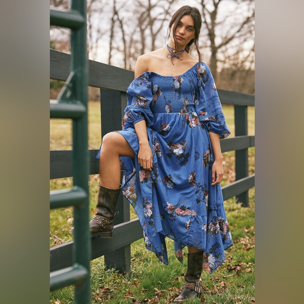 Free People Morning Glory Maxi Dress in Dutch Blue size Small NWT